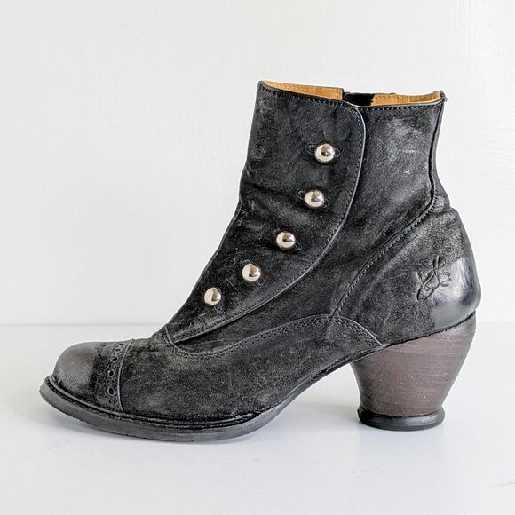 John Fluevog Shoes - John Fluevog East End Venables Boots Womens 7.5 Black Ankle Buttons Heels Zipper